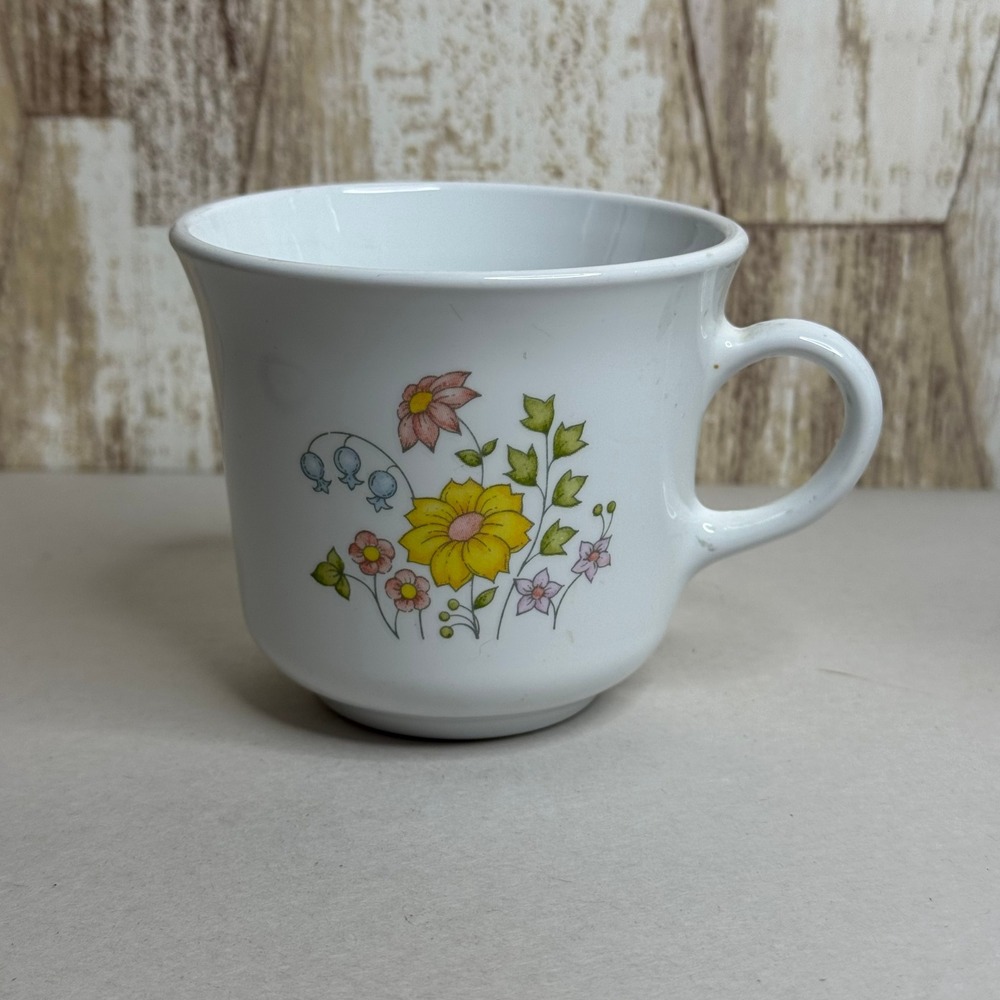 Corelle Summer Blush Coffee Mug Tea Cup White Floral Stoneware Vintage
